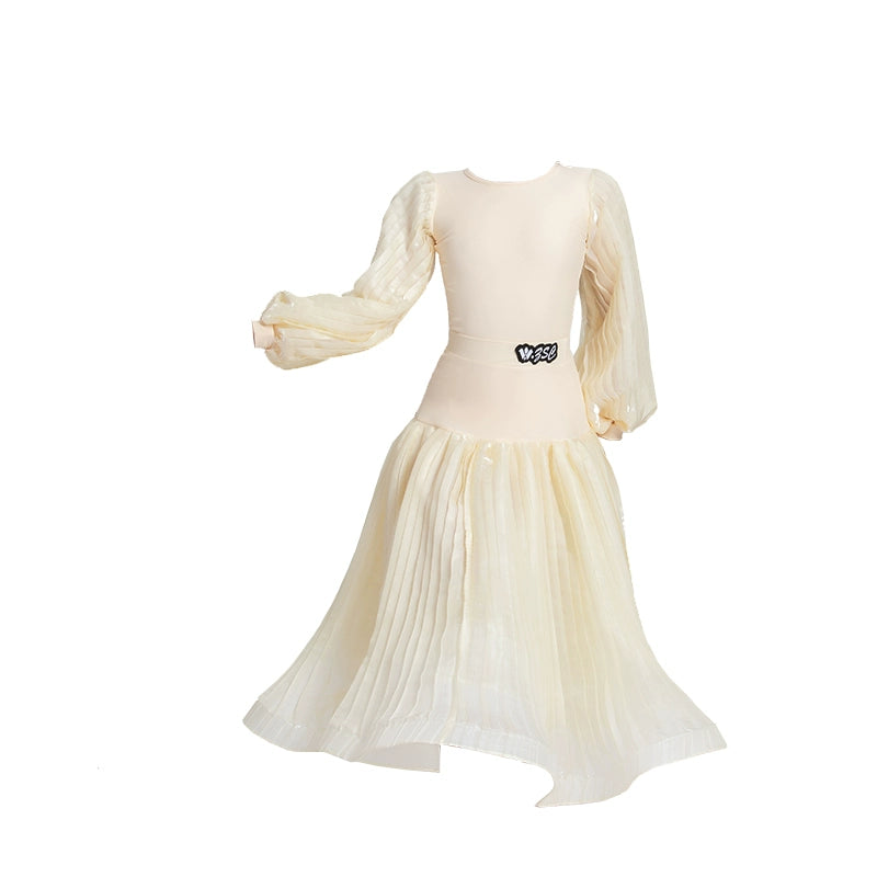 Light blue Yellow Ballroom Dance dresses for kids girls professional national waltz foxtrot smooth dance long gown for Children - Moderndancedress.com