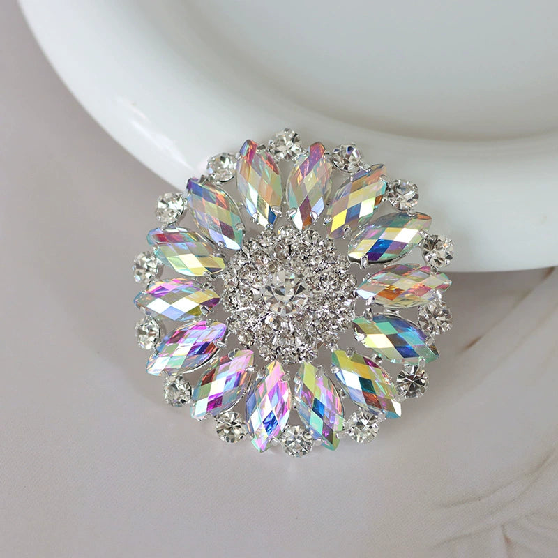 silver hand sew rhinestones DIY headdress dance clothes evening dress bag round sunflower bling decorative corsage belly dance wear 5.5cm - Moderndancedress.com