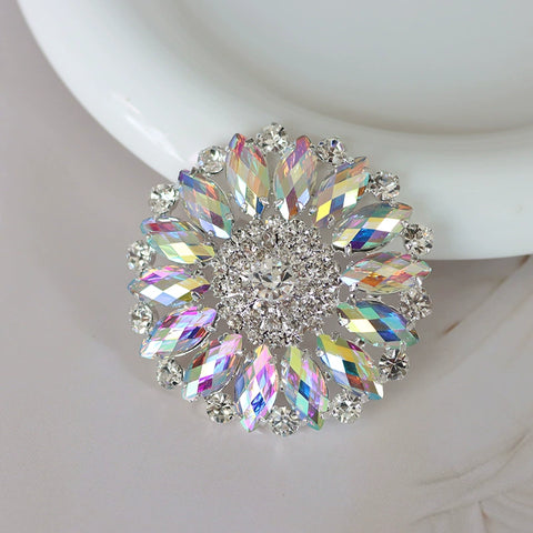 silver hand sew rhinestones DIY headdress dance clothes evening dress bag round sunflower bling decorative corsage belly dance wear 5.5cm - Moderndancedress.com