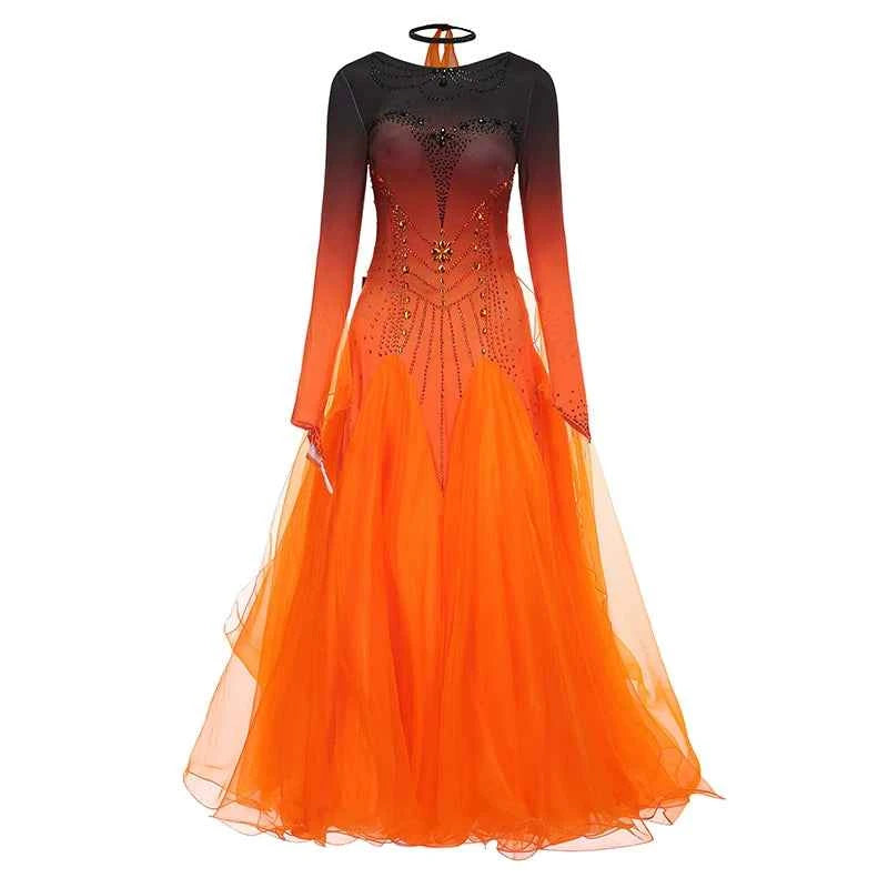 Orange Gradient Ballroom Dance Dresses for Women Girls Blue Violet Foxtrot Rhythm Waltz Tango Dancing Gown