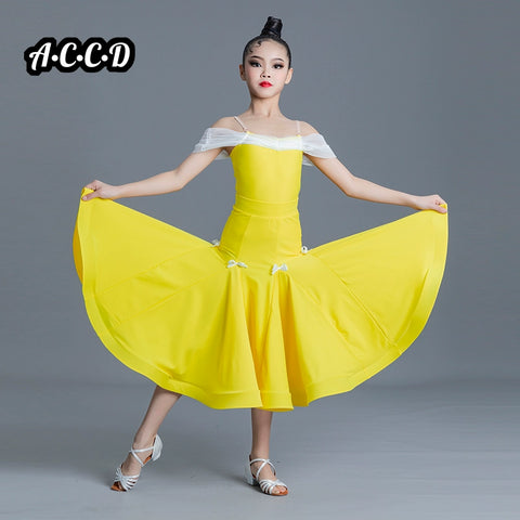 girls colorful ballroom dance dreses pink yellow kids professional standard  dance uniforms social performance dance clothes for kids - Moderndancedress.com