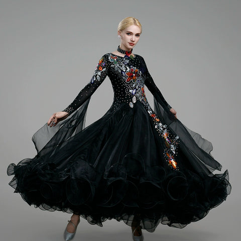 Modern Ballroom Dance Dresses for Women Girls Blue Red Black Bling Waltz Tango Foxtrot Rhythm Group Dance Costume Party Performance Ball Gown - Moderndancedress.com