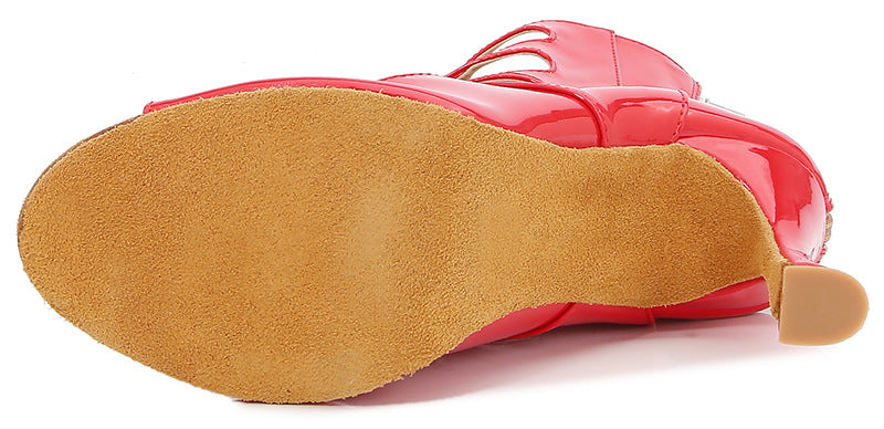 Red latin jazz Dance Shoes for  Adult Women's Middle Heel Hollow Fish Mouth Sandals Soft Sole Square Dance Stiletto - Moderndancedress.com