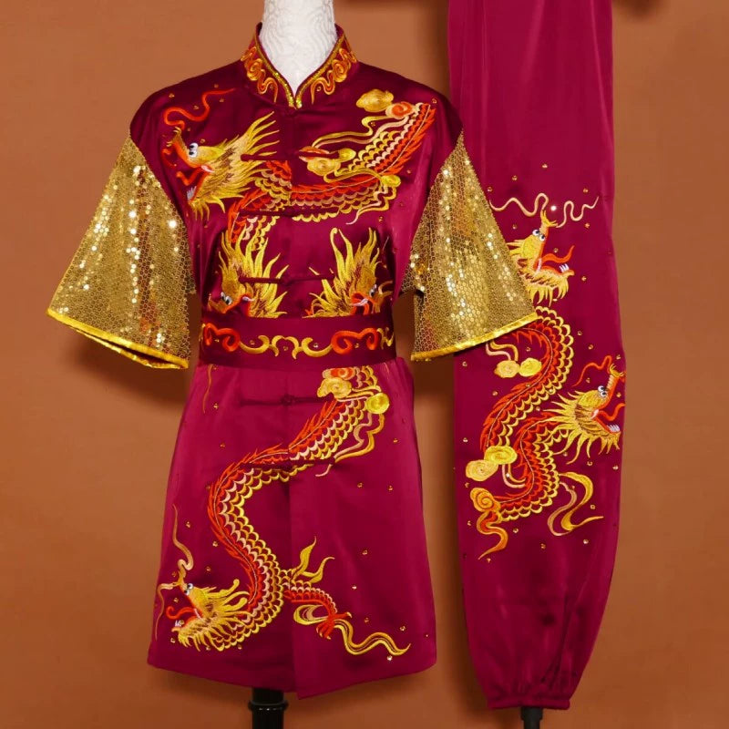Customized size dragon Wushu martial art competition uniforms tai chi kungfu clothing for adult Children Changquan Nanquan Group Performance Suit - Moderndancedress.com