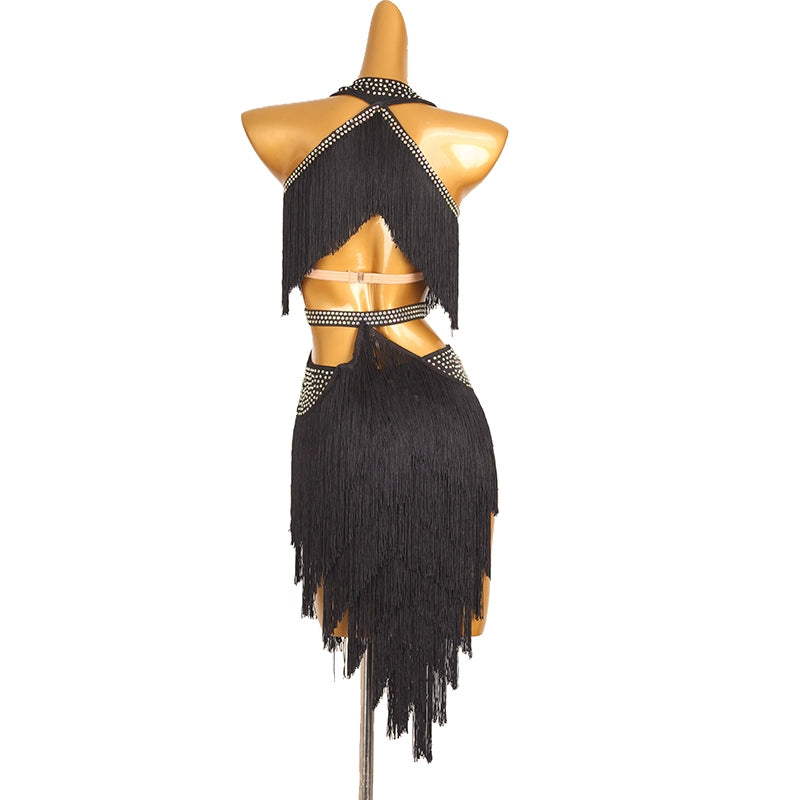 Latin Dance Competition Dresses for Women Girls Navy Yellow Blue Red Purple Dark Green Diamond Haler Neck Latin Salsa Rumba Chacha Dance Costumes - Moderndancedress.com