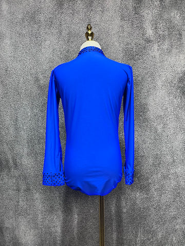 Custom Size Royal Blue Competition Latin Ballroom Dance Shrits for Boys Kids Children Salsa Waltz Latin Performance Gemstones Top - Moderndancedress.com