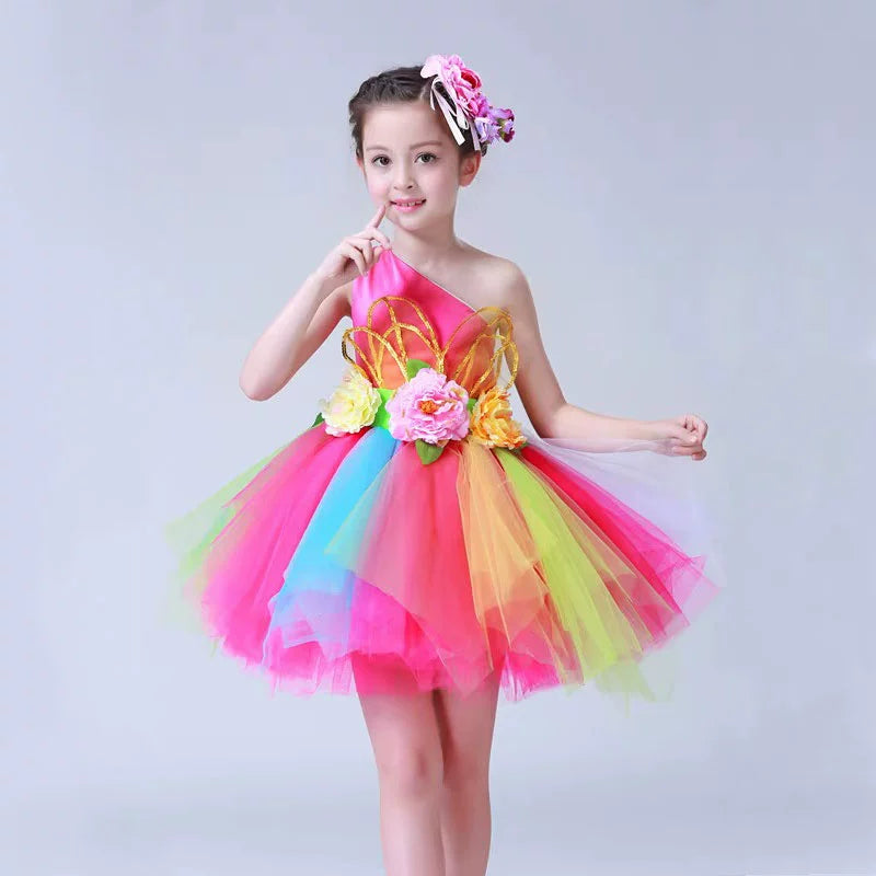 Children's Petal Sequins Jazz Dance Costume Kindergarten Chorus Performance Outfits Princess Tutu Skirt Princess Dresses for Girls - Moderndancedress.com