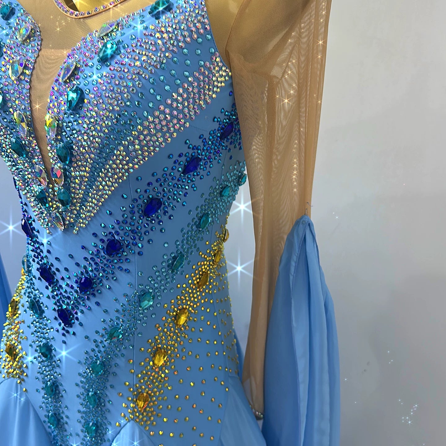 Custom Size Blue Crystal Competition Ballroom Dance Dress Waltz Tango Foxtrot Dance Gown