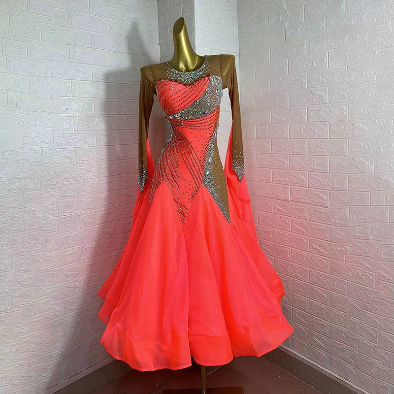 Customized Size Competition Ballroom Dance Dresses for Women Girls Tango Waltz Performance Costume - Moderndancedress.com