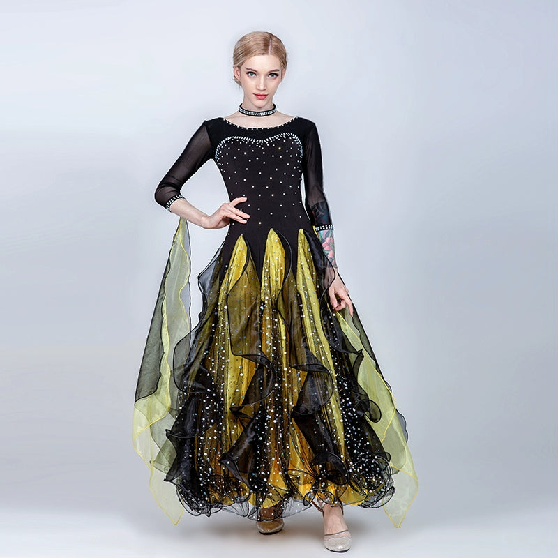 Blue pink Competition bling ballroom dance dresses for women girls waltz tango smooth ballroom dance big swing skirt for lady - Moderndancedress.com