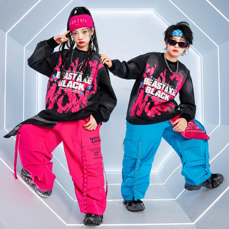 Children's Hiphop Street Dance Costumes for Girls Boys Kids Rappers Singers Gogo Dancers Dance Outfits Fried Street Catwalk Model Show Clothing - Moderndancedress.com