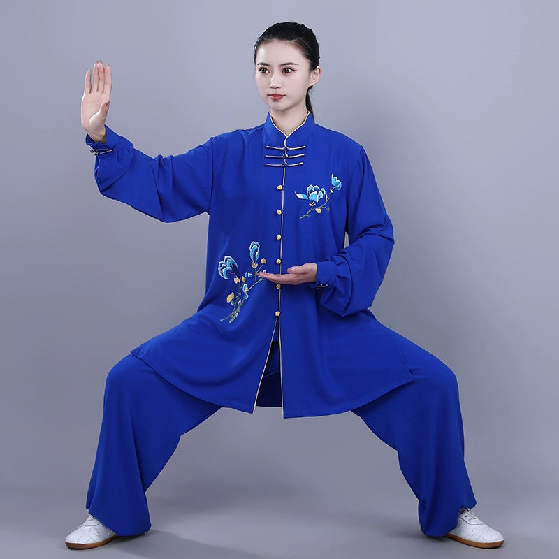 Black Flowers Tai Chi Clothing for Women Chinese Cotton Breathable Kungfu Uniforms Wushu Martial Arts Performance Clothes