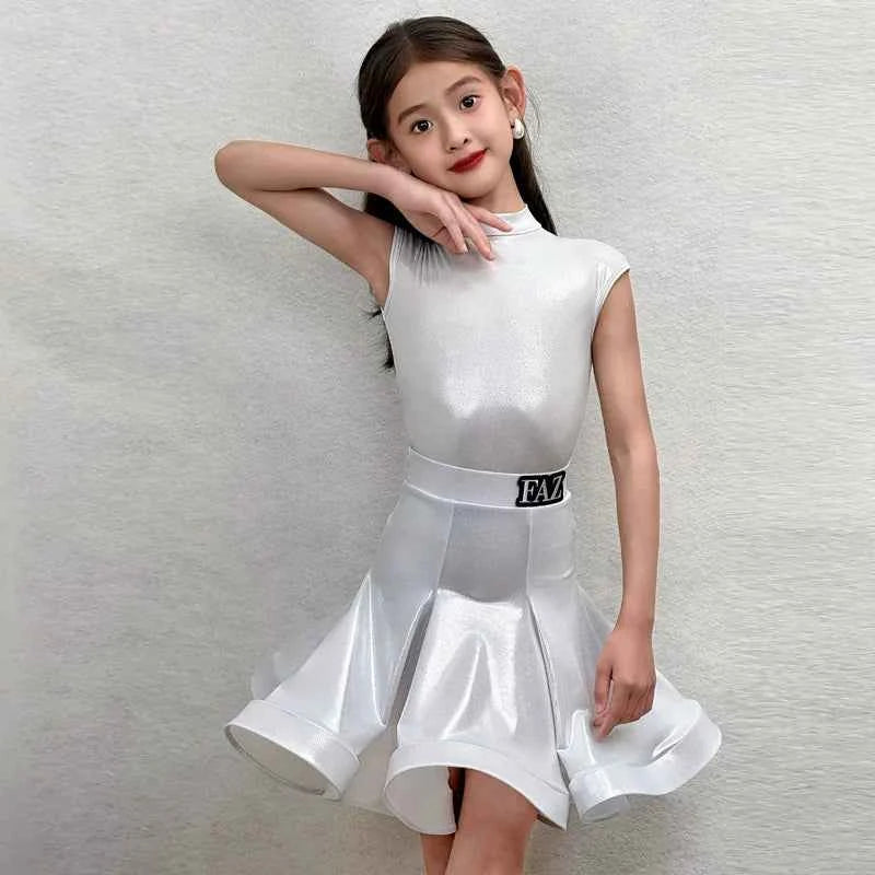 Girls Gold Hot Pink Glitter Latin Dance Dresses Kids Ballroom Salsa Grade Regulations Perform Clothes
