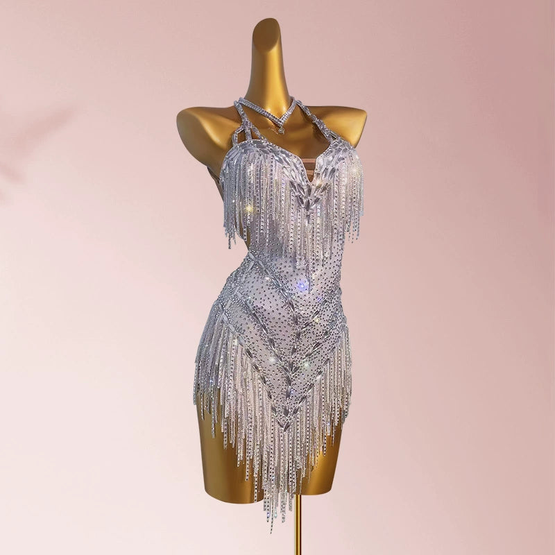 Custom Size Competition Latin Dance Dresses Gold Pink Rhinestones Blackpool Competition Latin Salsa Dance Costumes