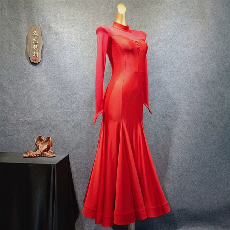 Ballroom Dance Dresses Modern Skirt Adult National Standard Dance Dress Performance Dress Mesh Waltz Skirt - Moderndancedress.com