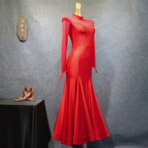 Ballroom Dance Dresses Modern Skirt Adult National Standard Dance Dress Performance Dress Mesh Waltz Skirt - Moderndancedress.com