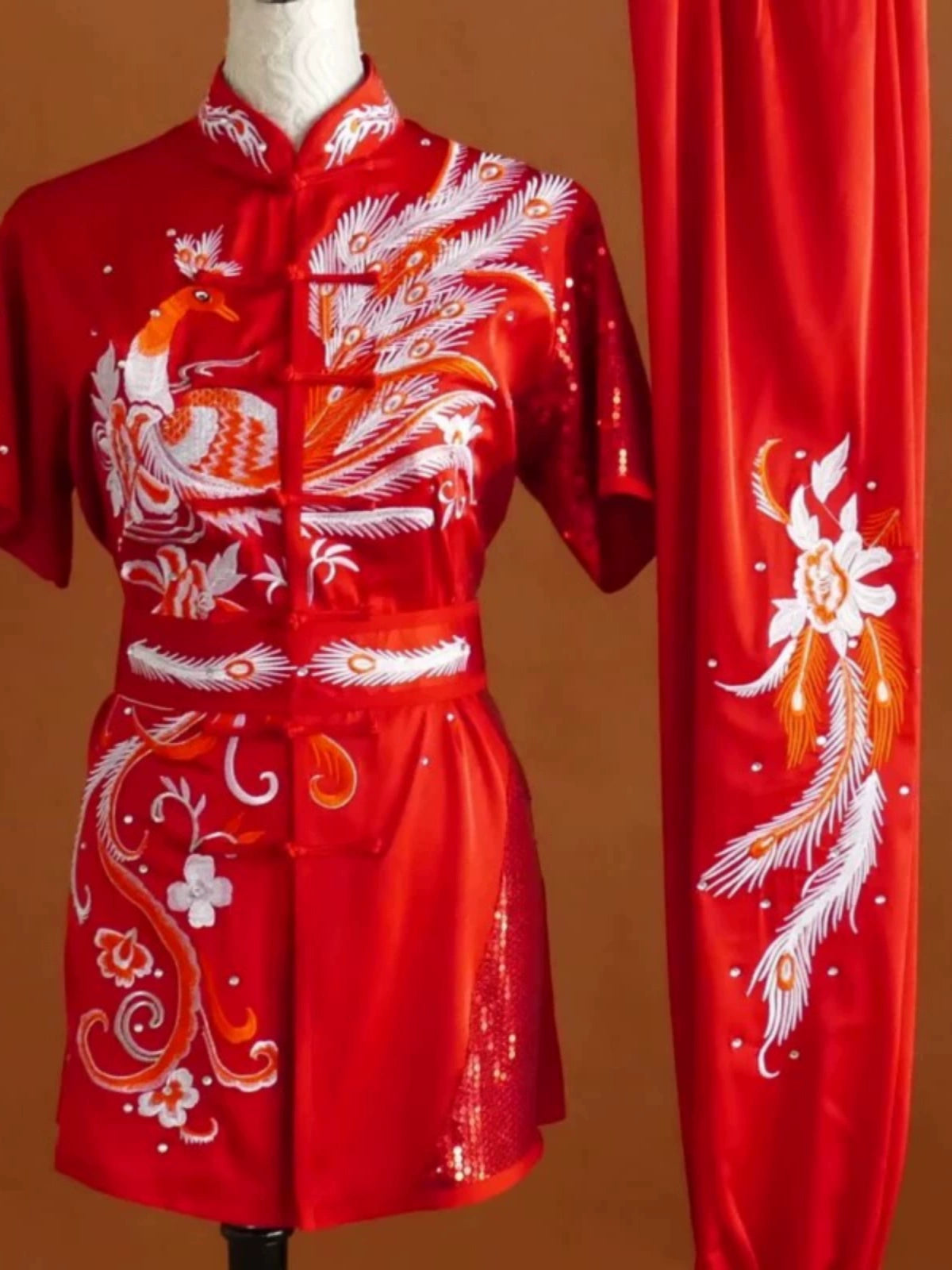 Customized size Embroidered Phoenix Competition Chinese Kungfu uniforms wushu performance Taichi clothing Changquan Nanquan Suit for adult kids - Moderndancedress.com