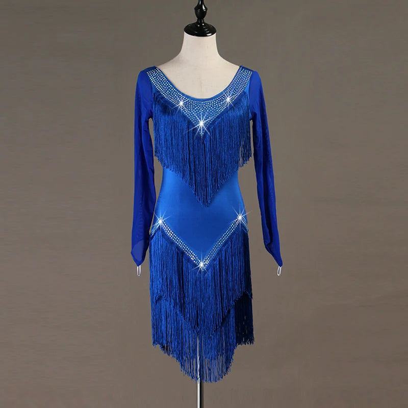 Latin Dance Dresses Women's Training / Performance Spandex / Tulle Tassel / Crystals / Rhinestones Sleeveless High Dress - Moderndancedress.com