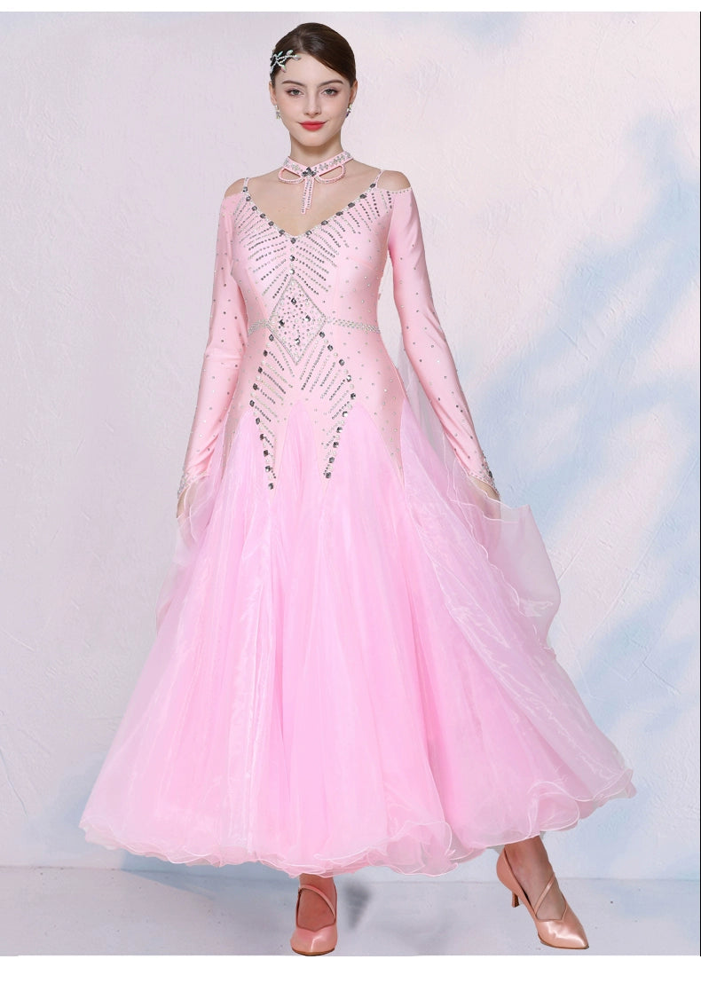 Competition National Ballroom Dance Dresses for Women Girls Mint Lavender White Tango Waltz Foxtrot Performance Long Gown