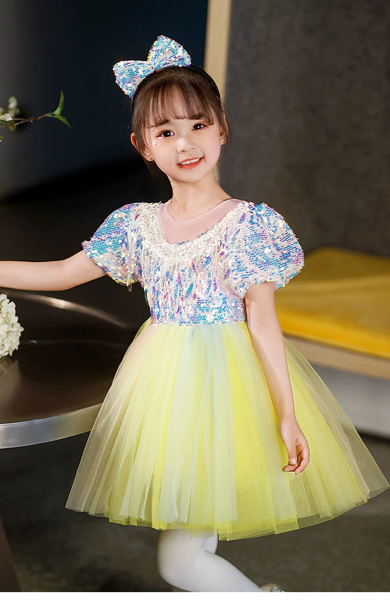 Children's yellow sequin tutu skirt jazz dance dresses boys girls school choir stage performance outfits kindergarten phtos shooting clothes - Moderndancedress.com