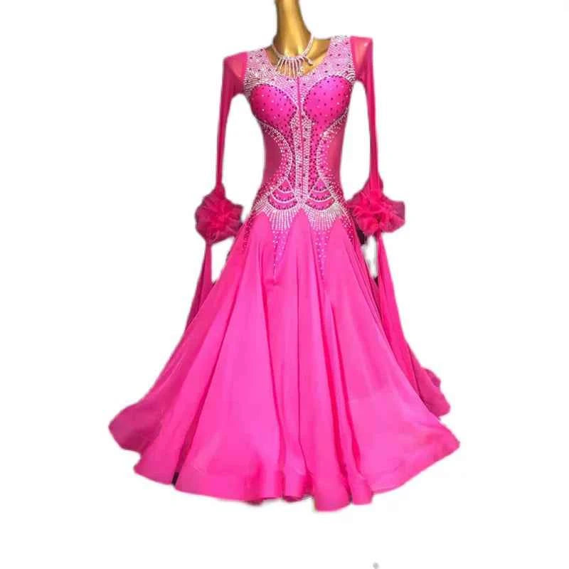 Custom Size Fuchsia Ballroom Dance Dress Waltz Tango Competition Dance Long Gown
