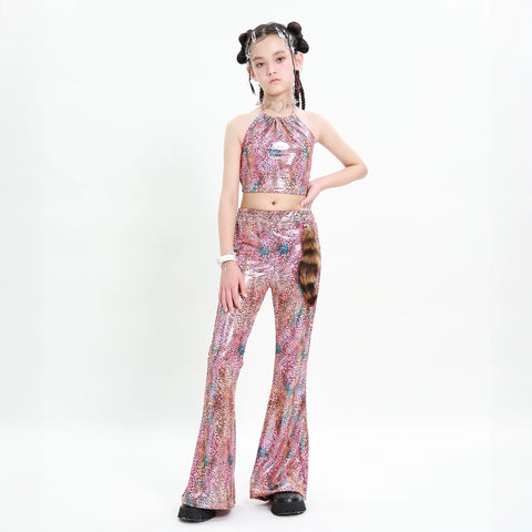 Children hip hop dance costumes fashion kids flare leg bottoms vest childre catwalk jazz dance outfits set - Moderndancedress.com