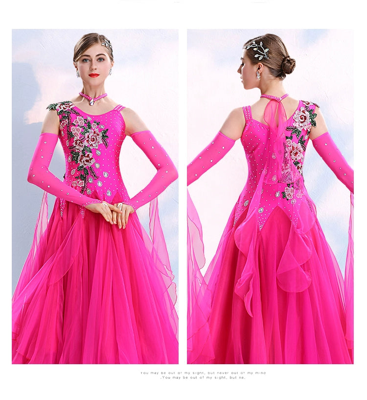 Women ballroom dance competition dresses national red blue purple tango foxtrot smooth waltz dance skirts stage performance gown - Moderndancedress.com