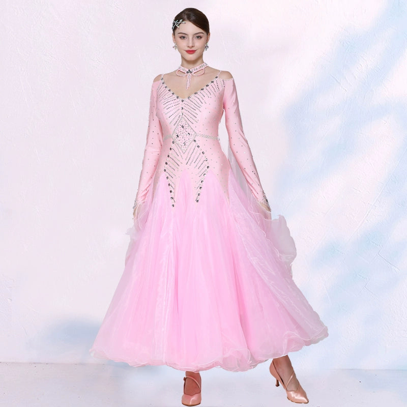 Competition National Ballroom Dance Dresses for Women Girls Mint Lavender White Tango Waltz Foxtrot Performance Long Gown