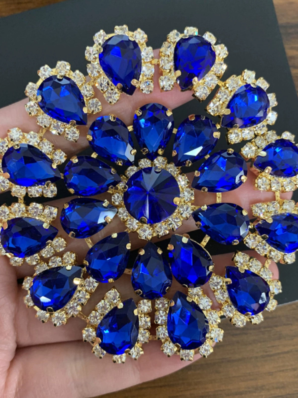 Round red blue bling gemstones DIY headdress dance clothes shoes jewelry flower-shaped hand-sewn corsages headgear dinner bags 8cm - Moderndancedress.com