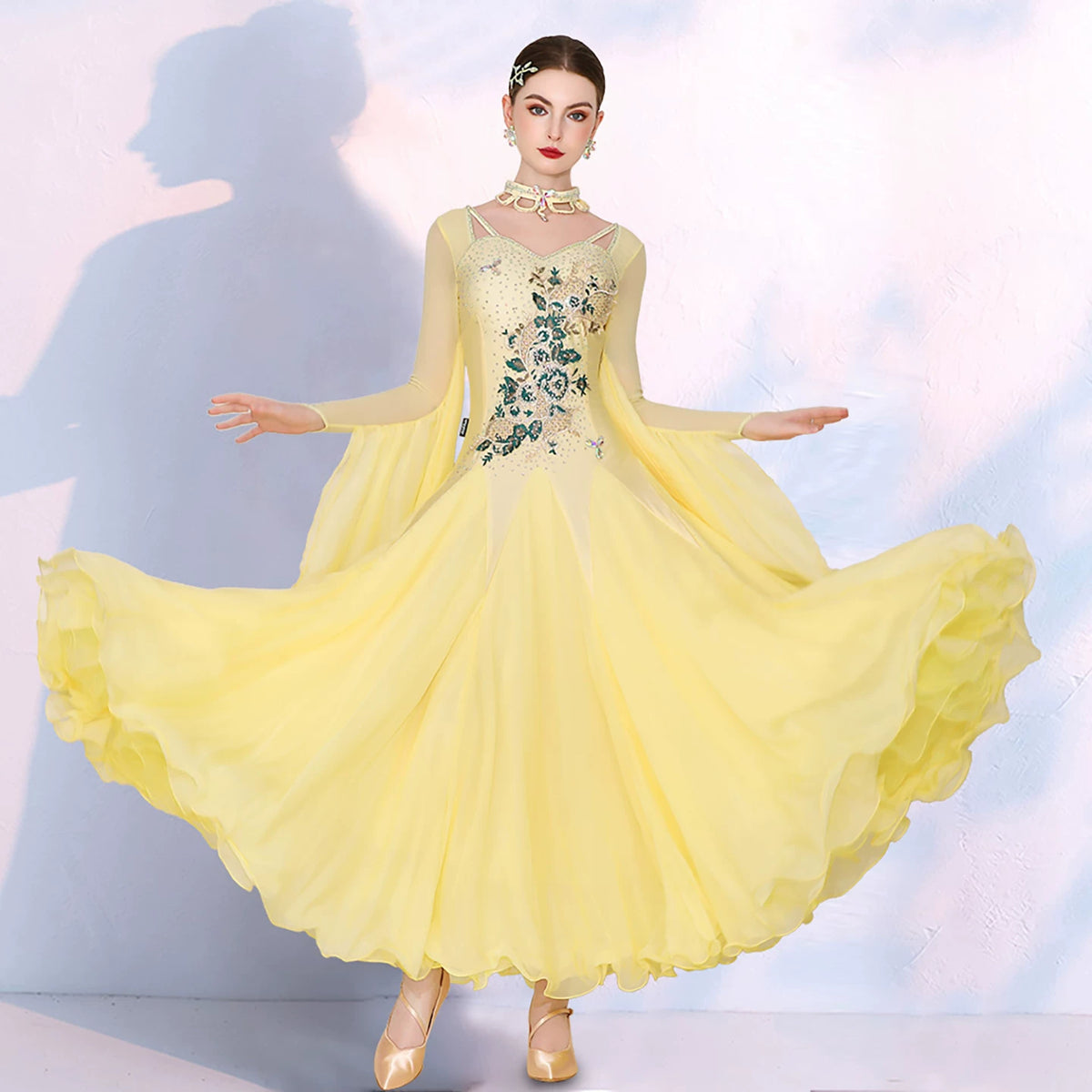 Women Yellow Ballroom Dance Dress - Waltz Competition Tango Gown