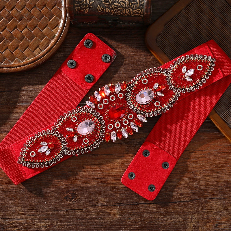 Xinjiang Latin ballroom dance sasehs waistband  diamond elastic waist belt for women girls Uygur dance accessories dancing waist chain - Moderndancedress.com