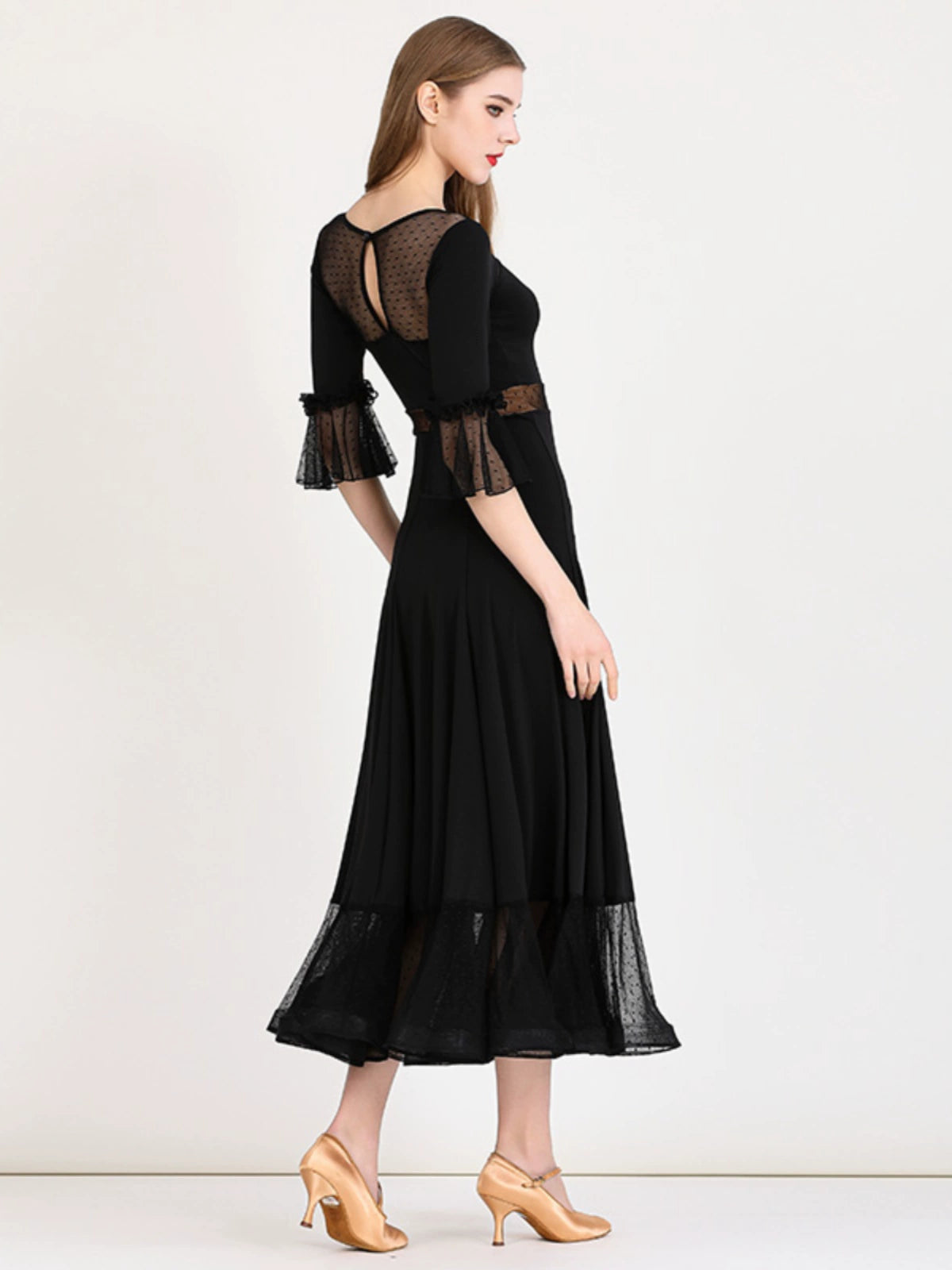 Black wine ballroom dance dresses for women girls Elegant modern waltz tango foxtrot dance dress - Moderndancedress.com