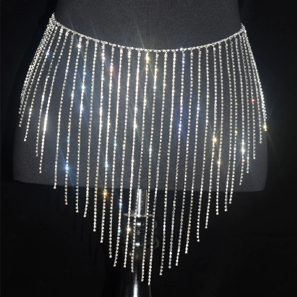 Women girls latin jazz rave dance Rhinestone tassel waist chain hollow bling hot pole dance tassel skirt belly dance body chain belts - Moderndancedress.com