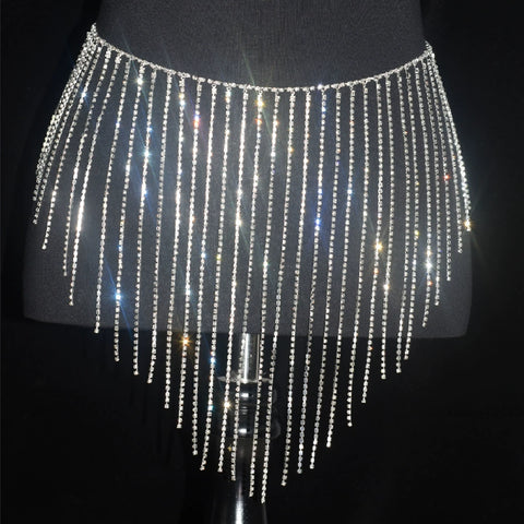 Women girls latin jazz rave dance Rhinestone tassel waist chain hollow bling hot pole dance tassel skirt belly dance body chain belts - Moderndancedress.com