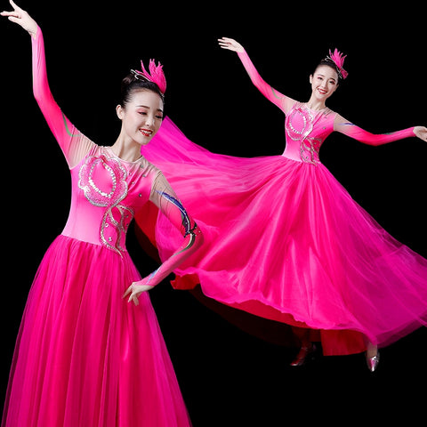 Chinese Folk Dance Costume Modern Dance Dresses, Long Skirts, Chorus Dresses, Adult Opening Dance Skirts, Atmospheric Stage Costumes