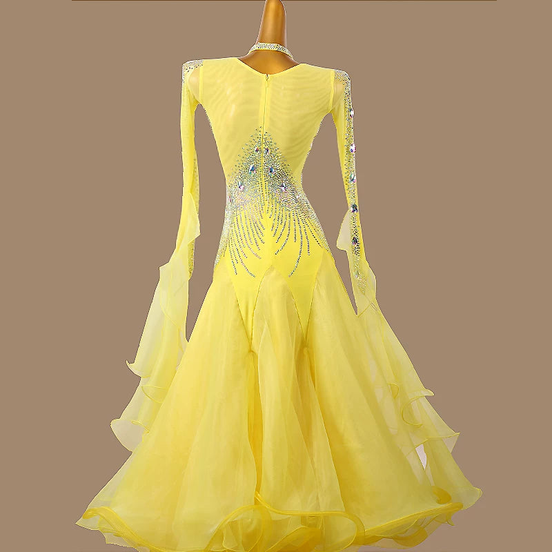 Custom Size Yellow Competition Ballroom Dance Dress Smooth Waltz Dancing Costumes