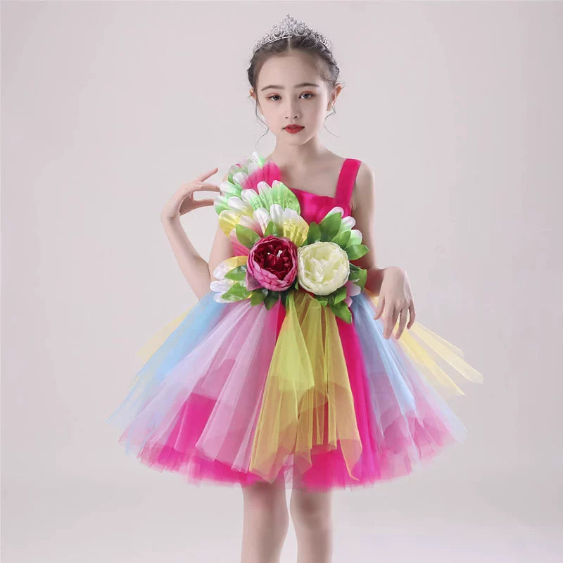 Children's Petal Sequins Jazz Dance Costume Kindergarten Chorus Performance Outfits Princess Tutu Skirt Princess Dresses for Girls - Moderndancedress.com