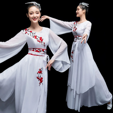 Chinese Folk Dance Costume Classical Dance Costume Chinese Fan Umbrella Dance Modern Dance Costume Fairy Long Skirt Adult - Moderndancedress.com