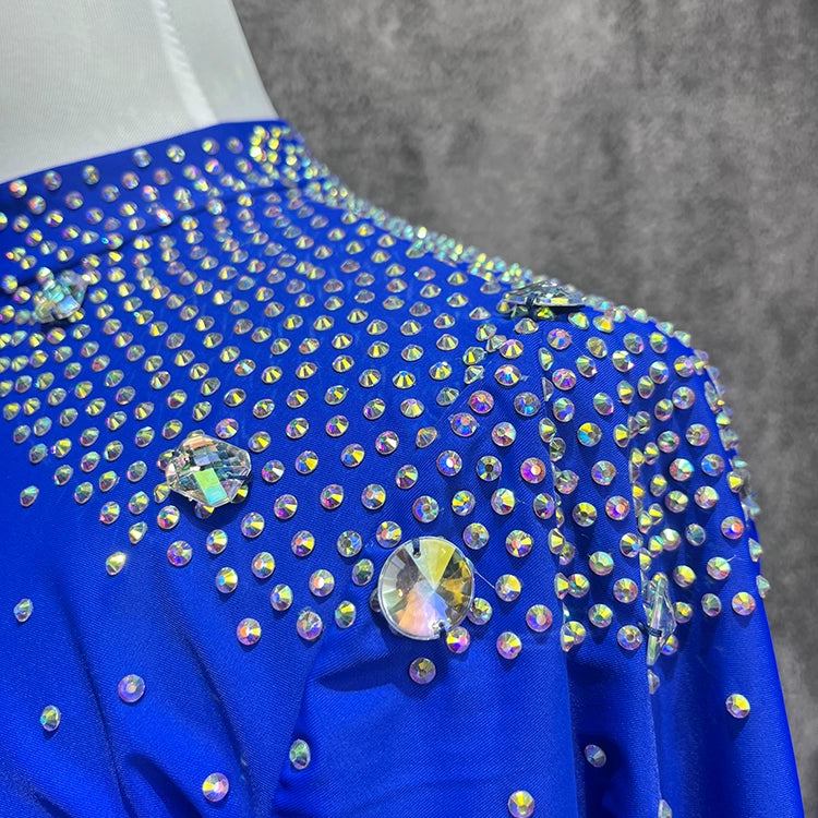 Kids Royal Blue Latin Ballroom Dance Shirts for Children Rhinestones Salsa Latin Competitions Dance Tops for Boys - Moderndancedress.com