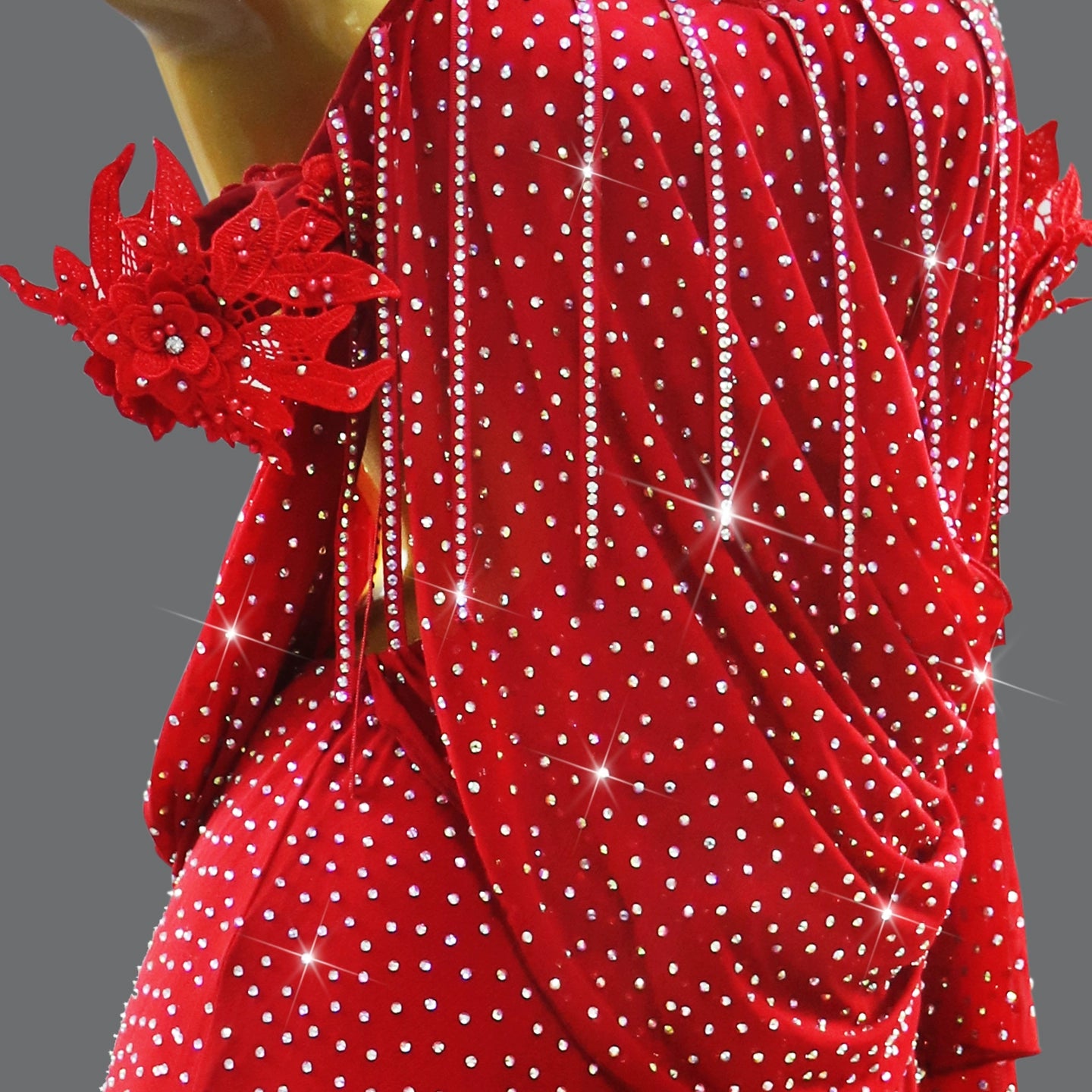 Custom Size Red Competition Latin Dance Dresses for Women Flowy Bling Salsa Rumba Chacha Performance Costumes