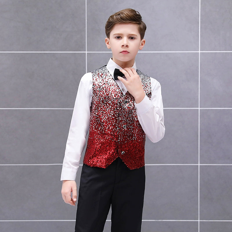 Boys Jazz Dance Costumes Colorful gradient sequins waistcoat boy stage presenter recitation performance horse clip children walk show suit - Moderndancedress.com