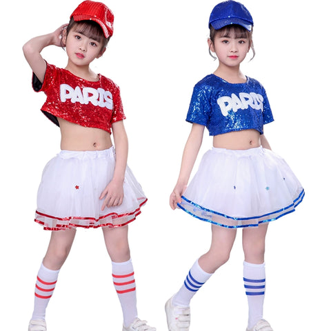 Girls Jazz Dance Costumes Performing Dresses Jazz Kindergarten Sequins Dance Dresses Modern Dance Performing Dresses Pengpeng Skirt - Moderndancedress.com