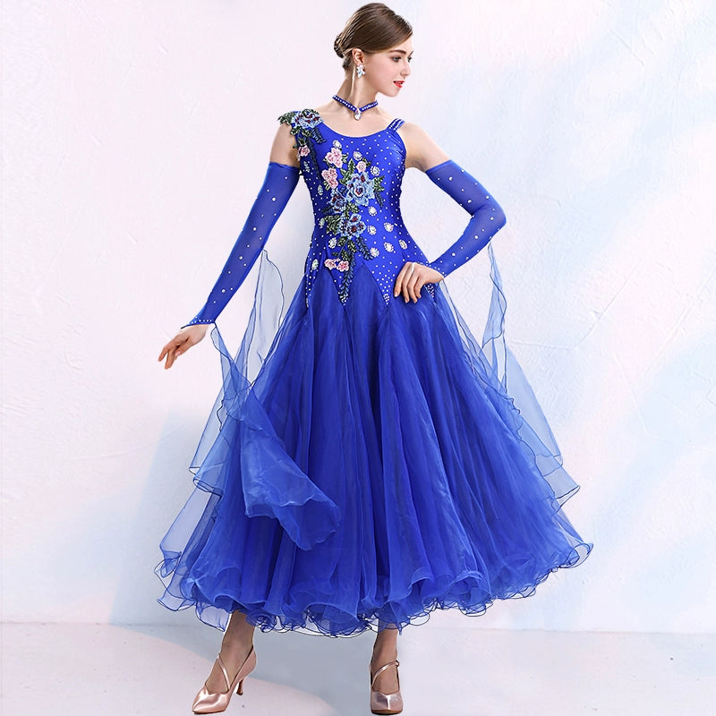 Women ballroom dance competition dresses national red blue purple tango foxtrot smooth waltz dance skirts stage performance gown - Moderndancedress.com