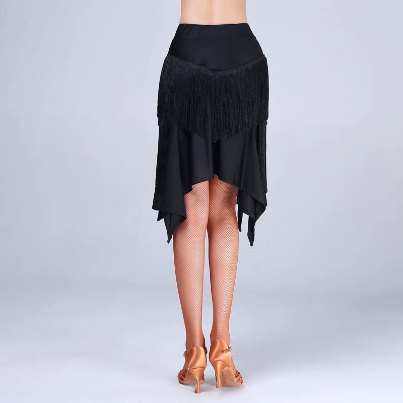 Latin Skirt Side High Open Fork Female Adult Dance Practice Clothing Dance Art Examination fringed Half-length Skirt - Moderndancedress.com
