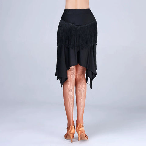 Latin Skirt Side High Open Fork Female Adult Dance Practice Clothing Dance Art Examination fringed Half-length Skirt - Moderndancedress.com
