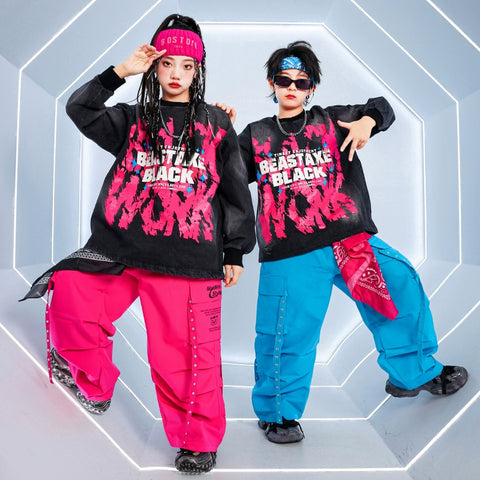 Children's Hiphop Street Dance Costumes for Girls Boys Kids Rappers Singers Gogo Dancers Dance Outfits Fried Street Catwalk Model Show Clothing - Moderndancedress.com