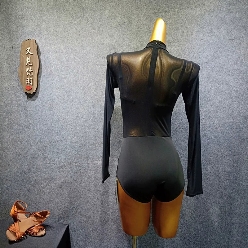 Latin Dance Garment bodysuits Adult Female Sense Screen Dance Garment body tops jumpsuits - Moderndancedress.com