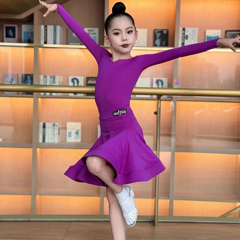 Blue green Latin ballroom dance competition dresses for girls kids salsa rumba chacha  standard dance uniforms - Moderndancedress.com