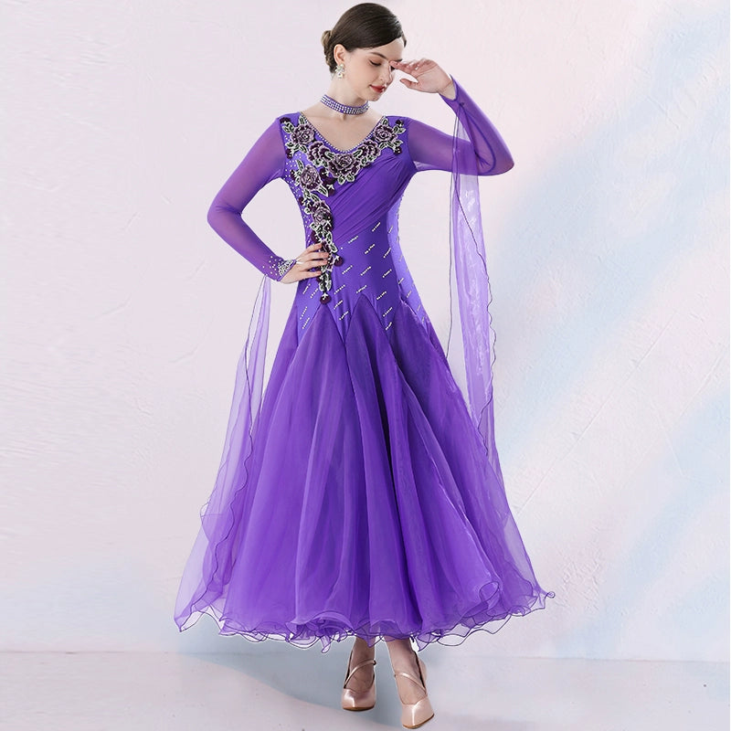 Royal Blue Red Ballroom Dance Dresses for Women Girls Competition National Standard Waltz Tango Dancing Swing Skirts - Moderndancedress.com