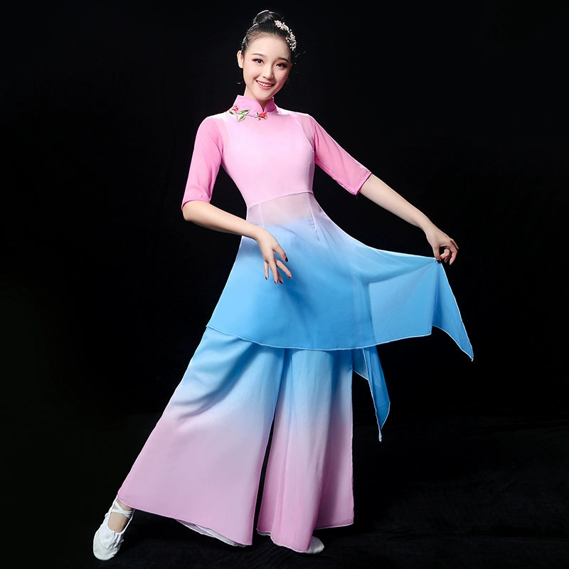 Chinese Folk Dance Costume Classical Dance Costume Chinese Wind Fairy Modern Yangko Dance Costume Fan Umbrella Dance Adult - Moderndancedress.com